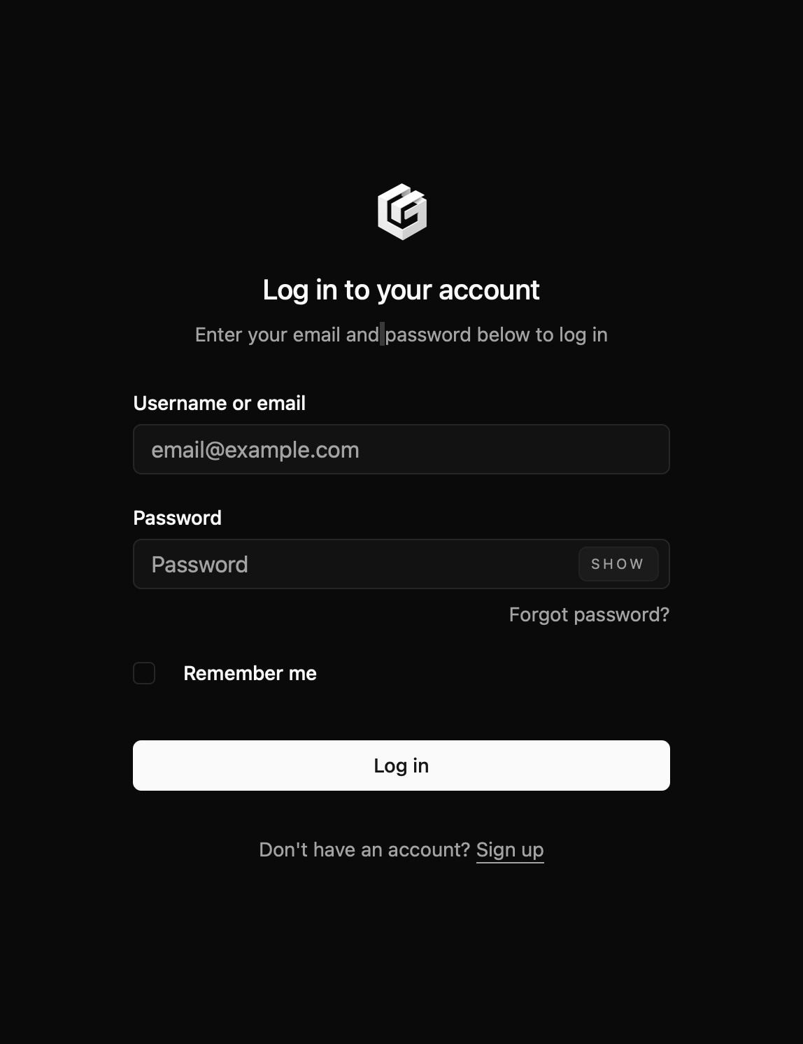 Starter kit login form