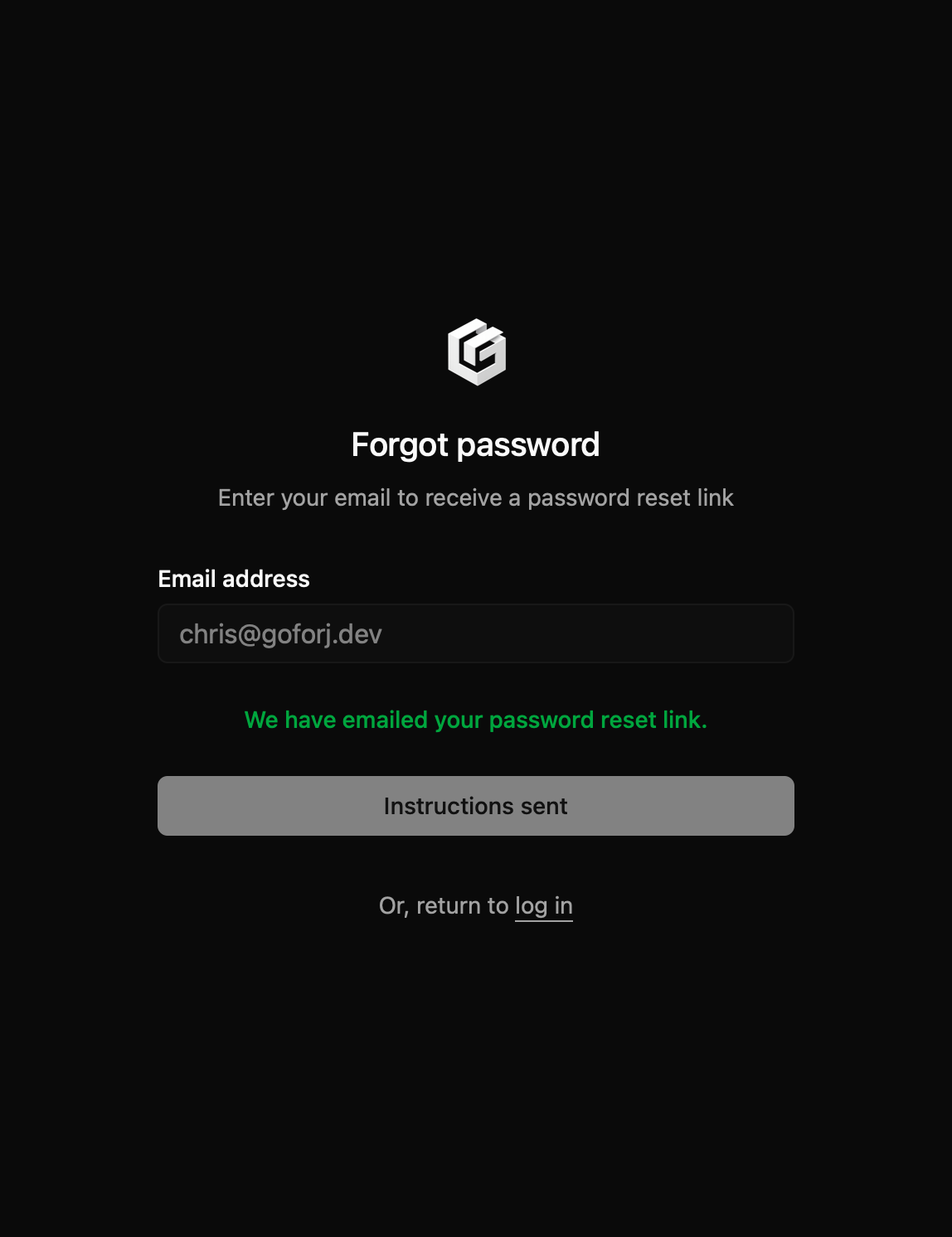 Starter kit password reset confirmation state