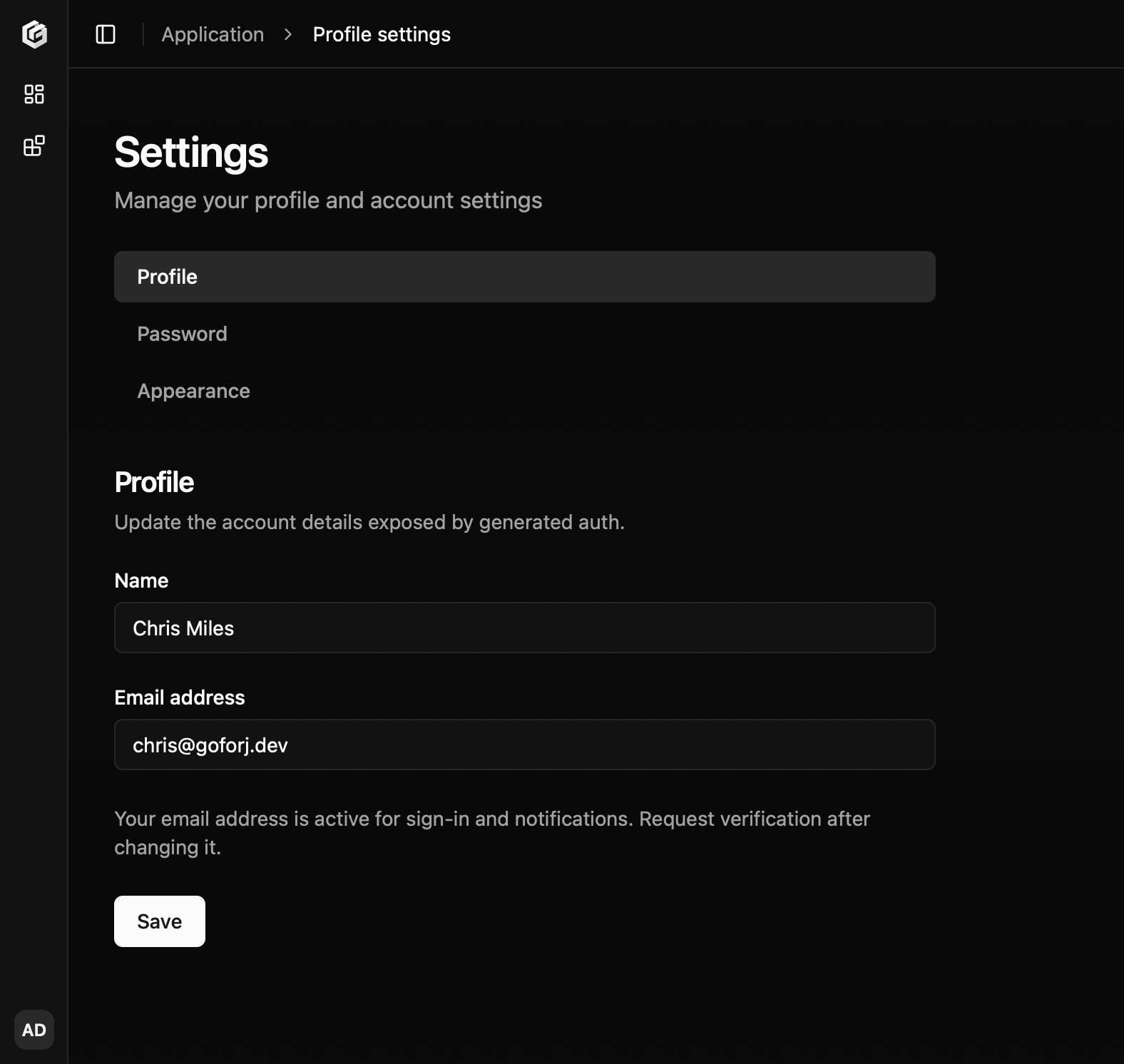 Starter kit profile settings form