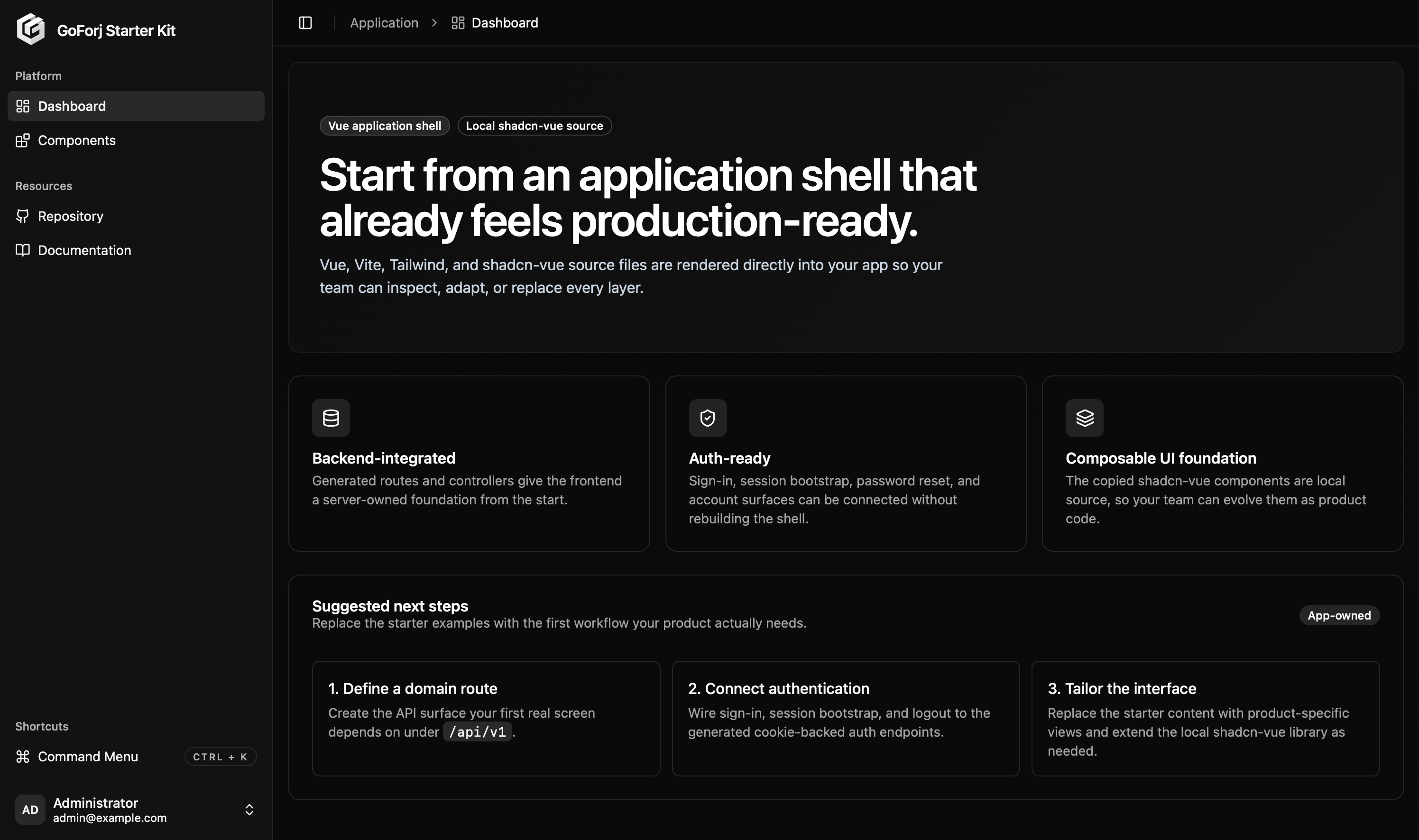 Generated GoForj starter kit dashboard shell