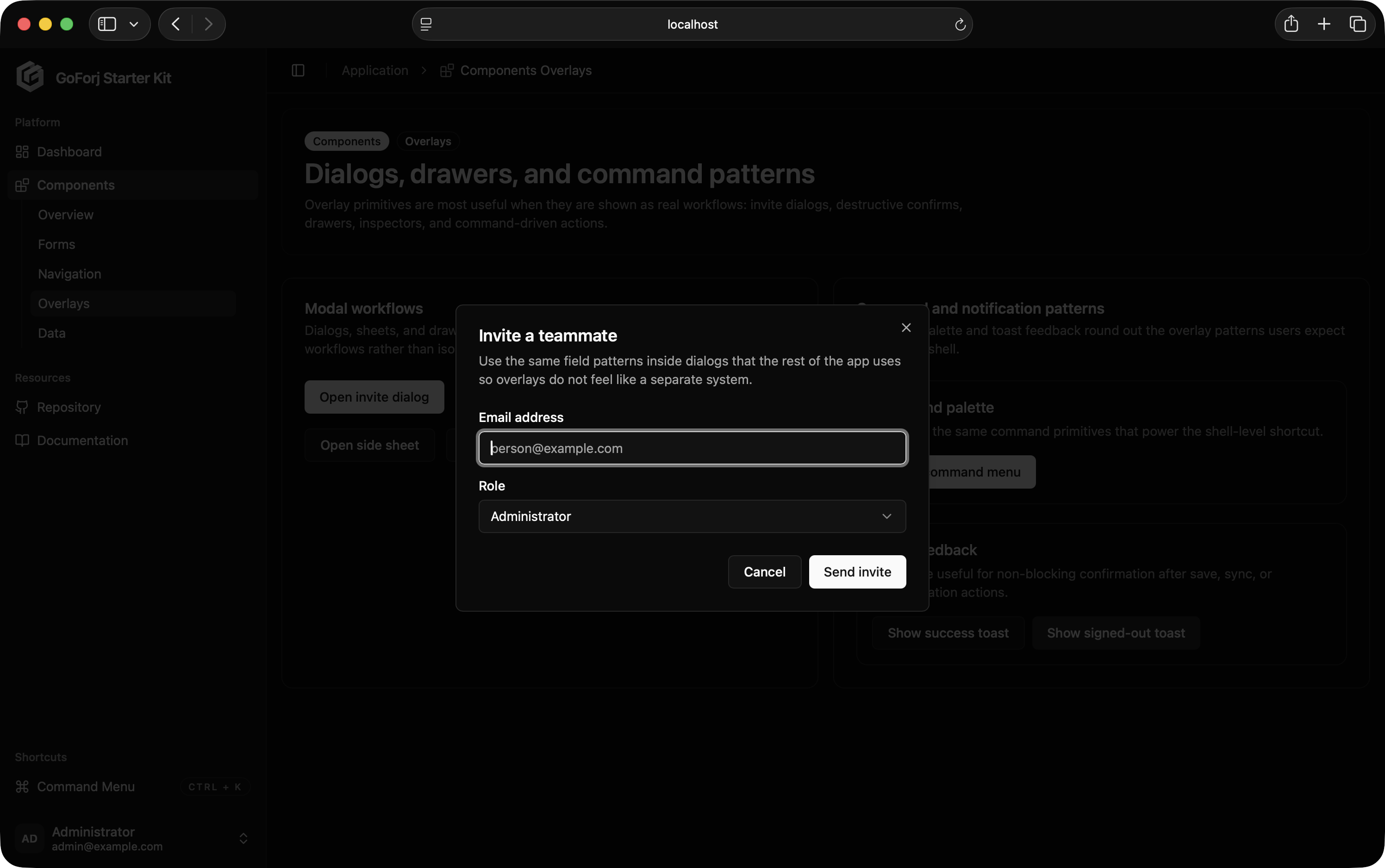 Starter kit overlay and command patterns