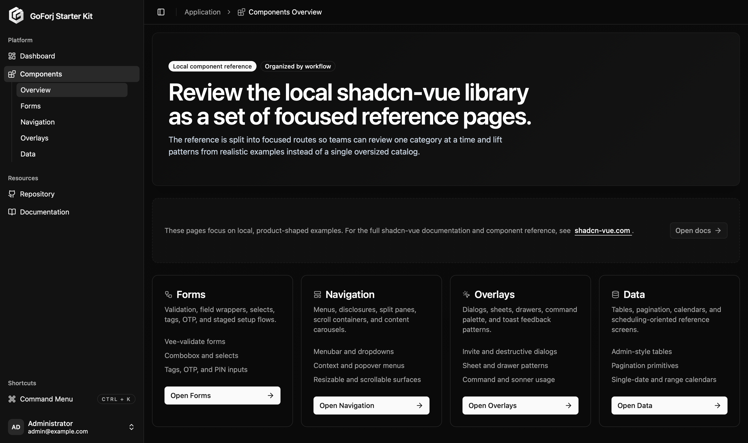 Starter kit local component reference overview